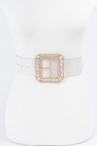 Stone Metal Buckle Clear Belt 