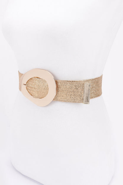 Vintage Metal Buckle Metallic Stretch Straw Belt