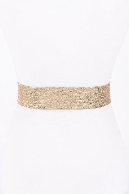Vintage Metal Buckle Metallic Stretch Straw Belt