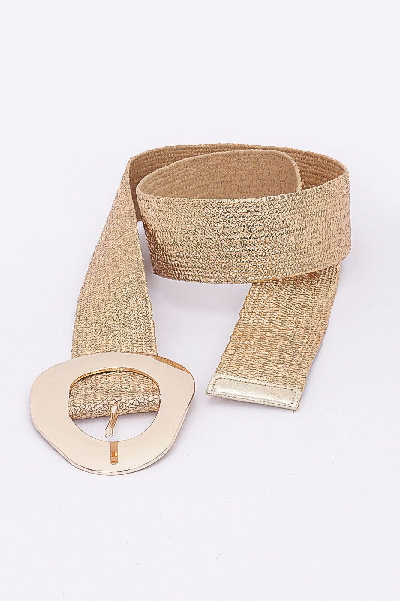 Vintage Metal Buckle Metallic Stretch Straw Belt