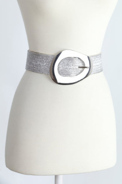 Vintage Metal Buckle Metallic Stretch Straw Belt