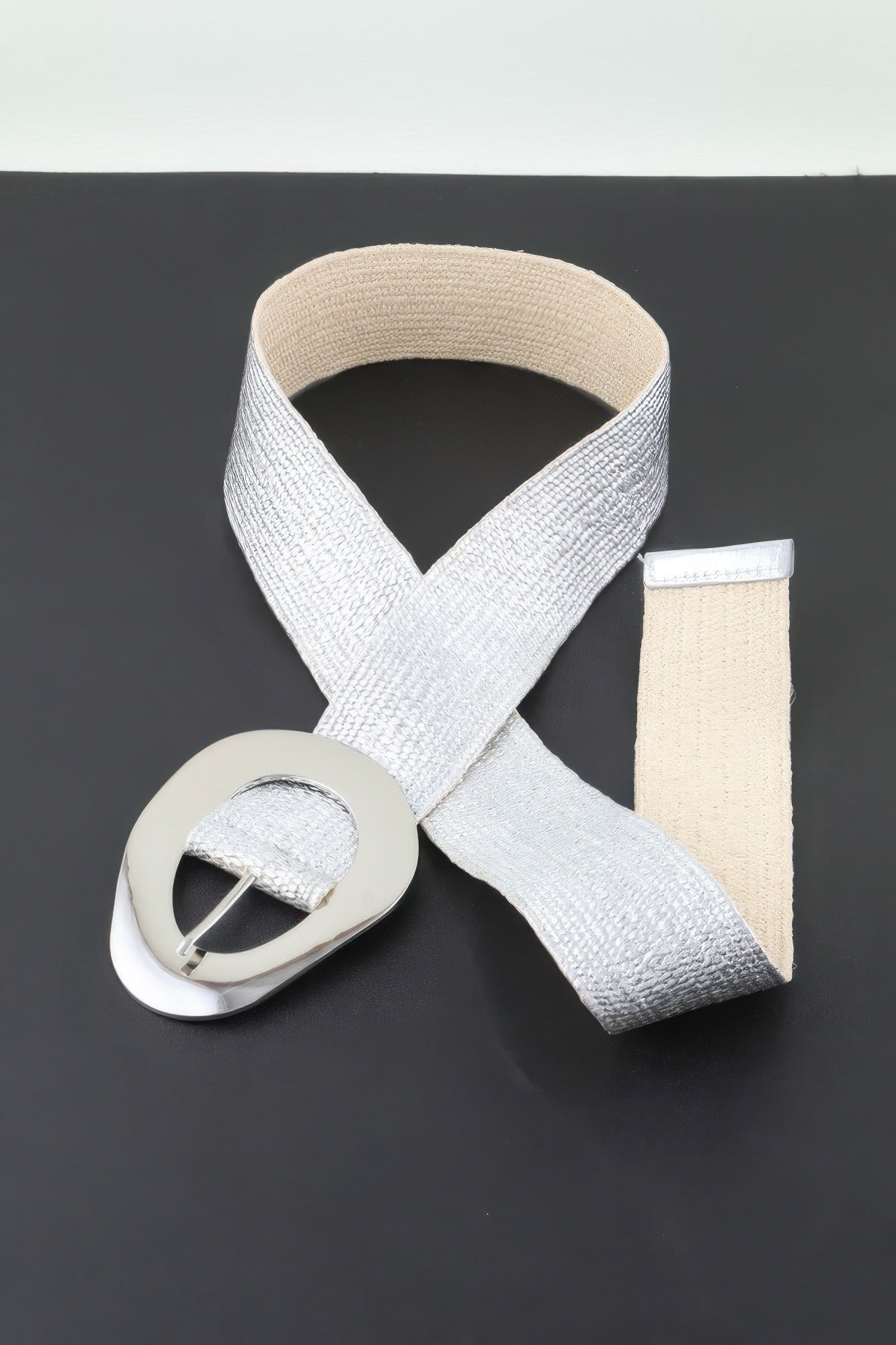 Vintage Metal Buckle Metallic Stretch Straw Belt