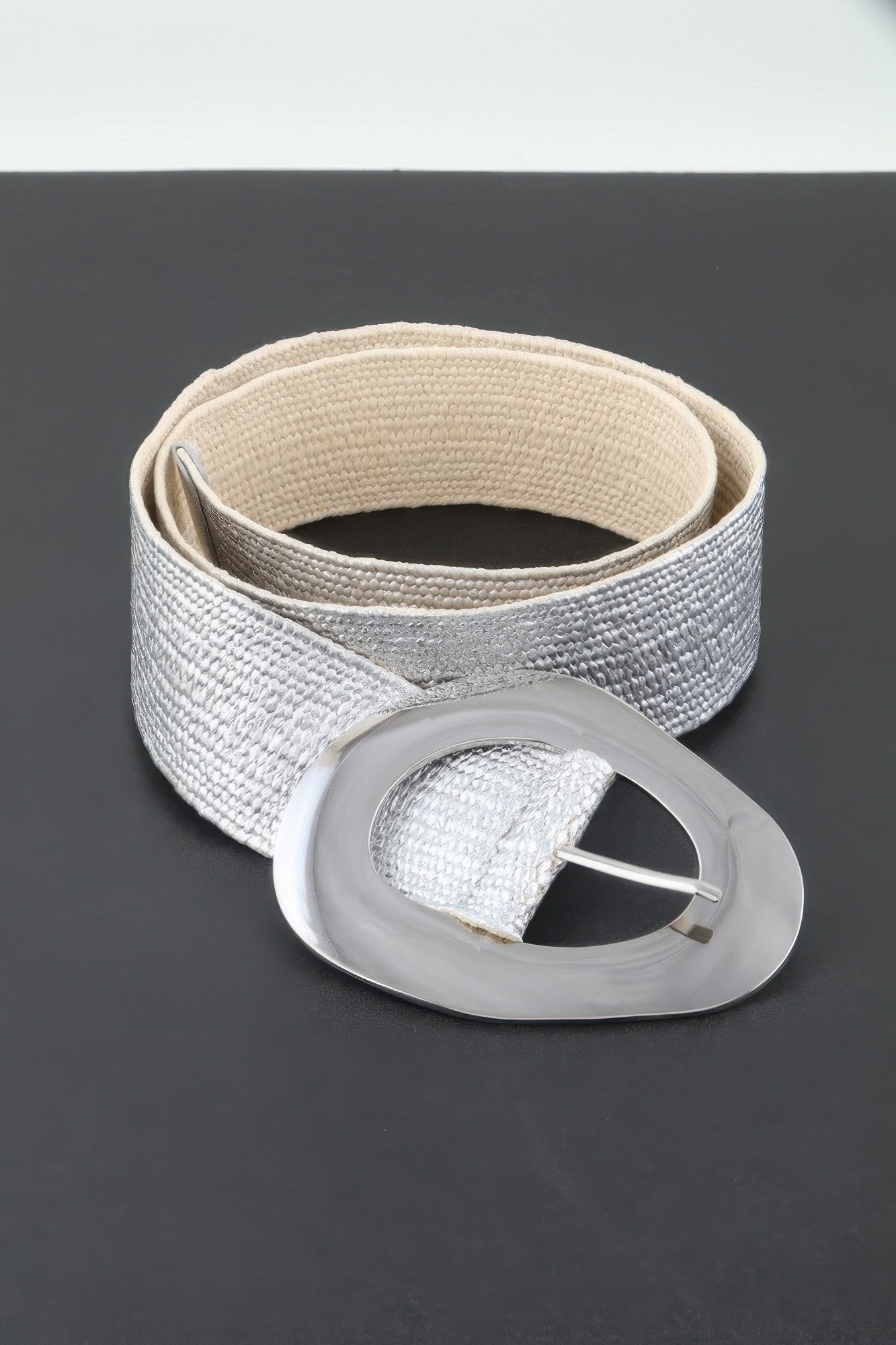 Vintage Metal Buckle Metallic Stretch Straw Belt