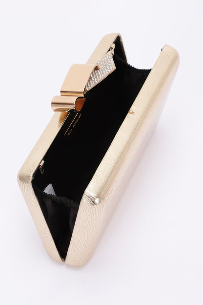 Metal Ribbon Top Case Clutch