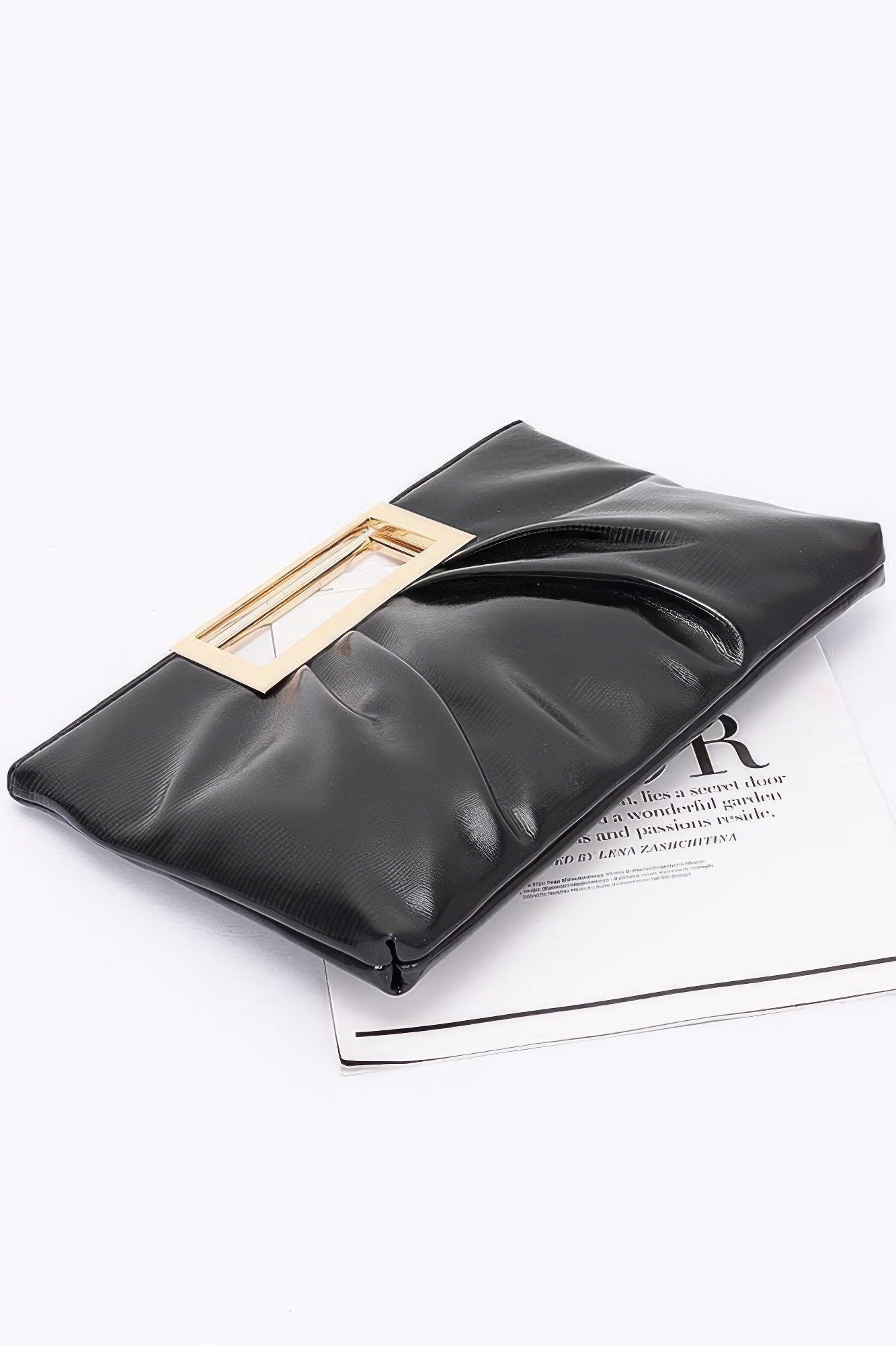 Faux Leather Metal Handle Clutch