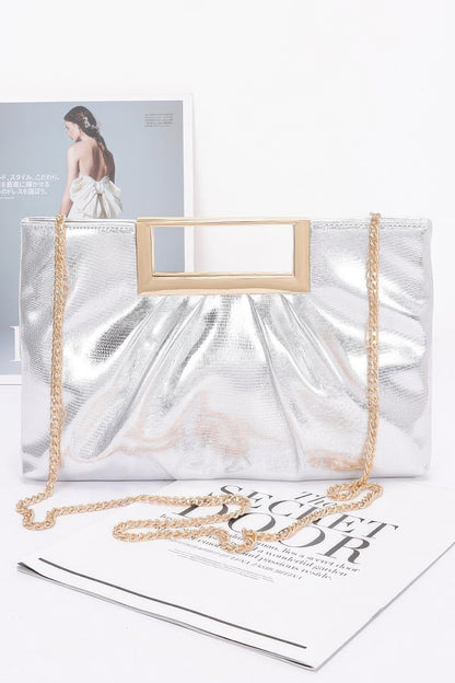 Faux Leather Metal Handle Clutch