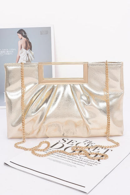 Faux Leather Metal Handle Clutch