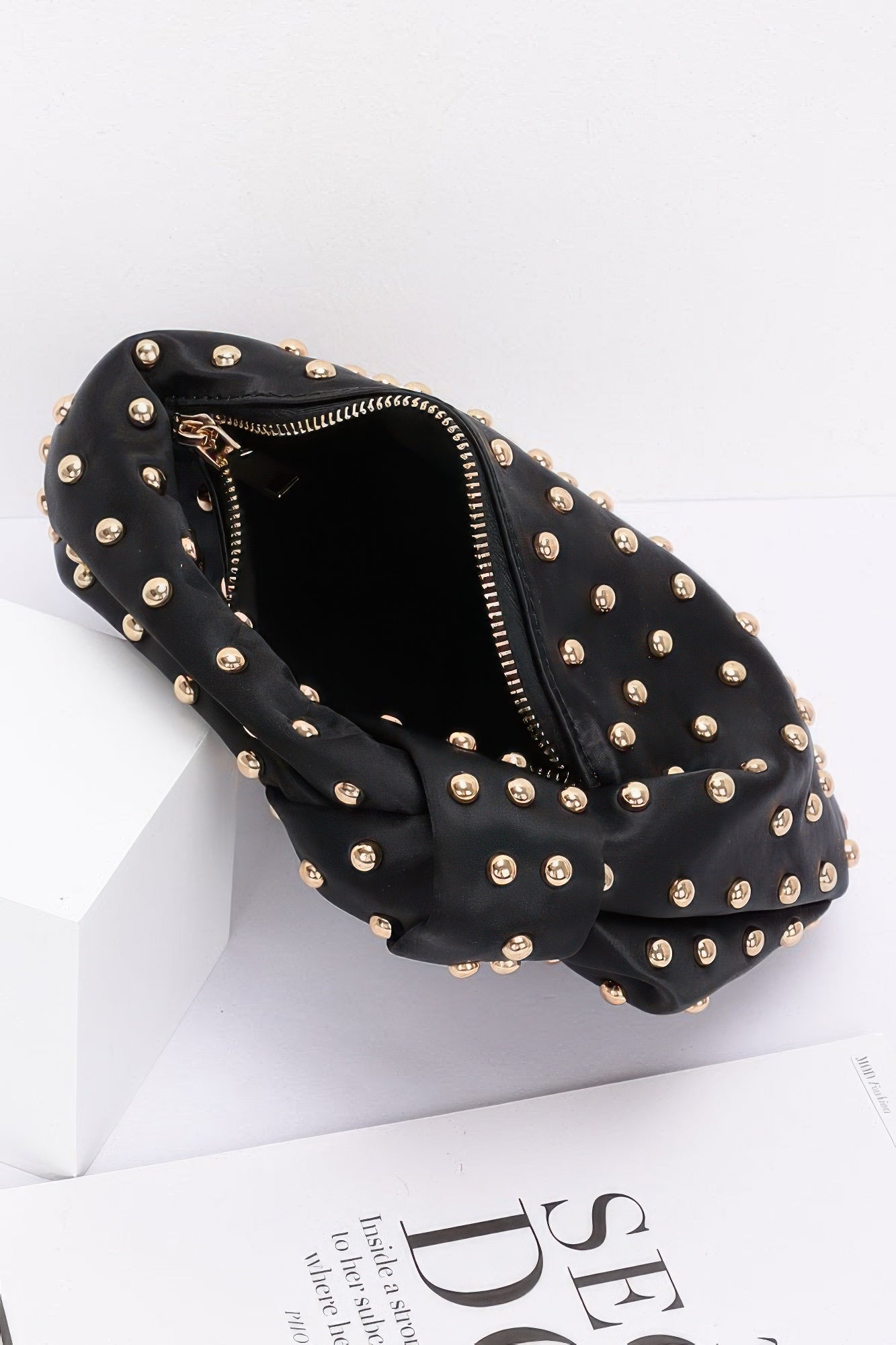 Satin Metal Studded Hobo Bag