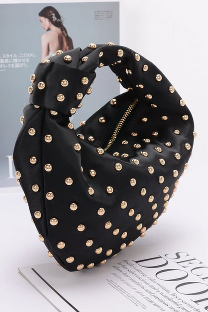Satin Metal Studded Hobo Bag