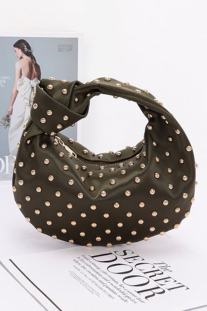Satin Metal Studded Hobo Bag