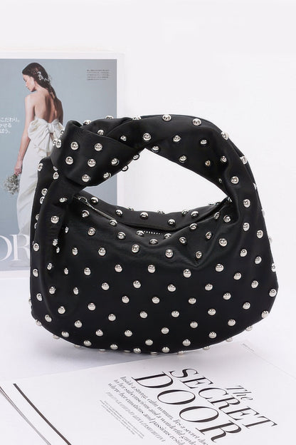 Satin Metal Studded Hobo Bag