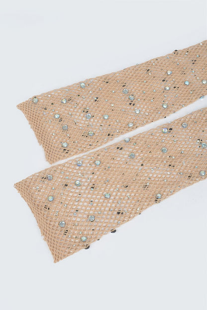 Rhinestone Mesh Long Gloves