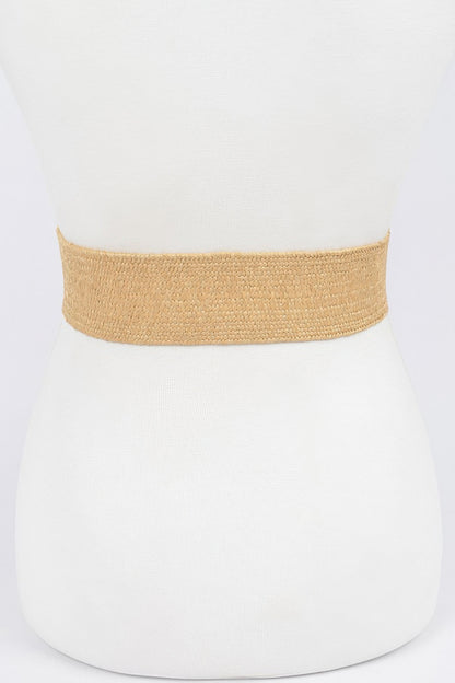 Faux Straw Elastic Two Buckles Belt