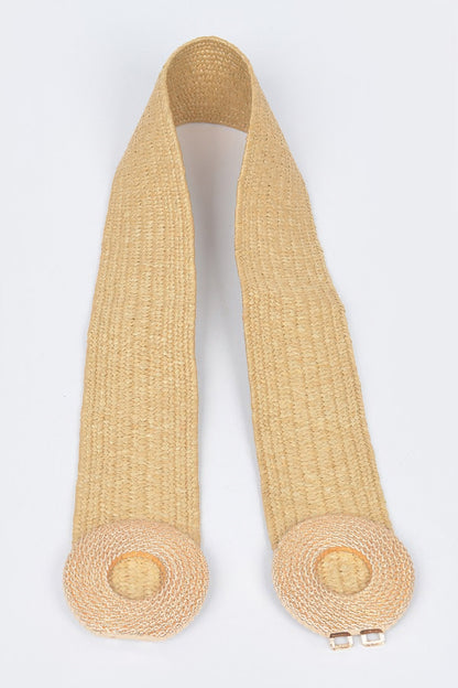Faux Straw Elastic Two Buckles Belt