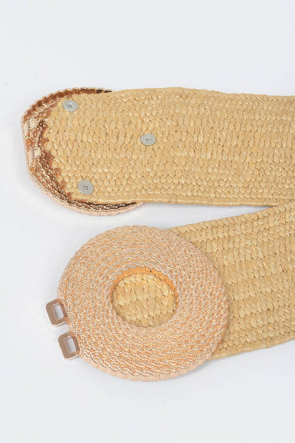 Faux Straw Elastic Two Buckles Belt