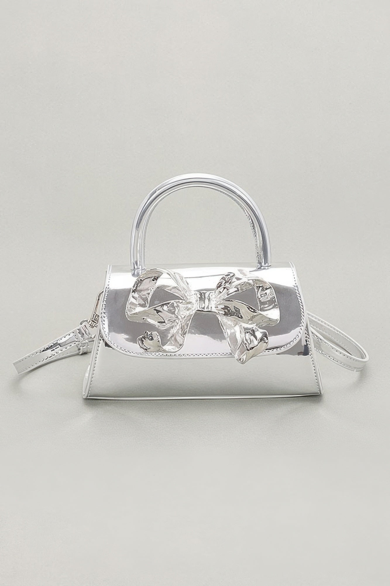 Faux Mirror Leather Ribbon Metal Top Handle Bag 