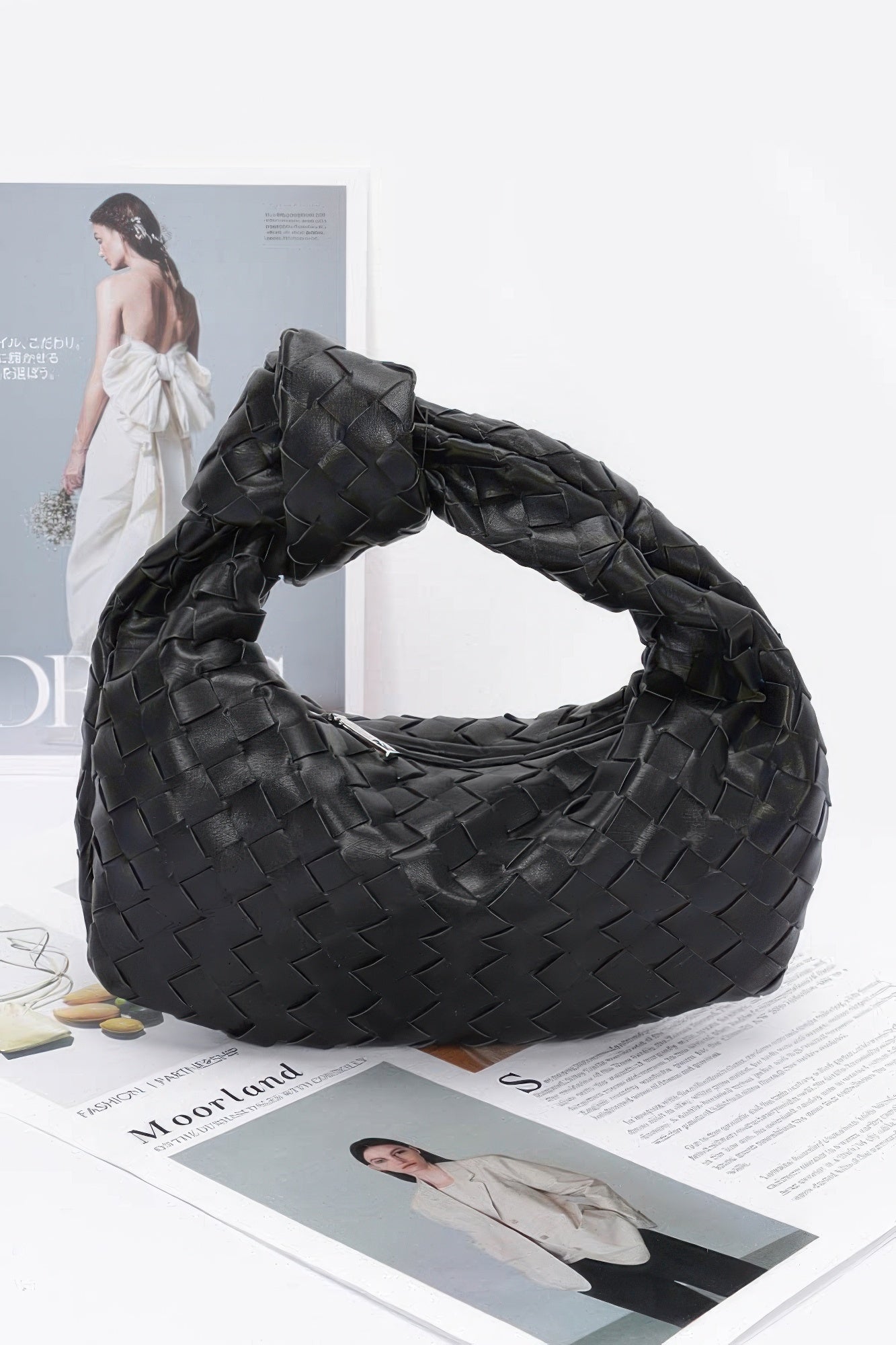 Faux Leather Braided Zip Bag