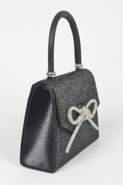 Rhinestone Ribbon Top Handle Bag