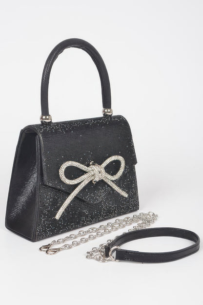 Rhinestone Ribbon Top Handle Bag