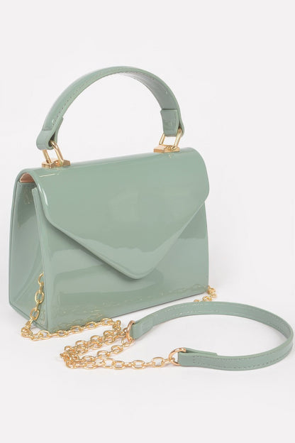 Enamel Faux Leather Top Handle Bag