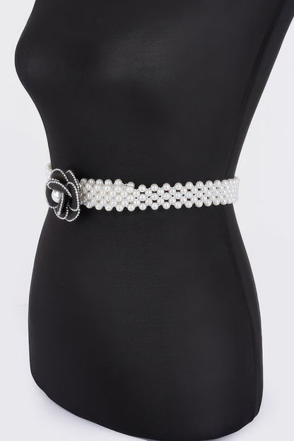 Flower Faux Pearl Elastic Belt