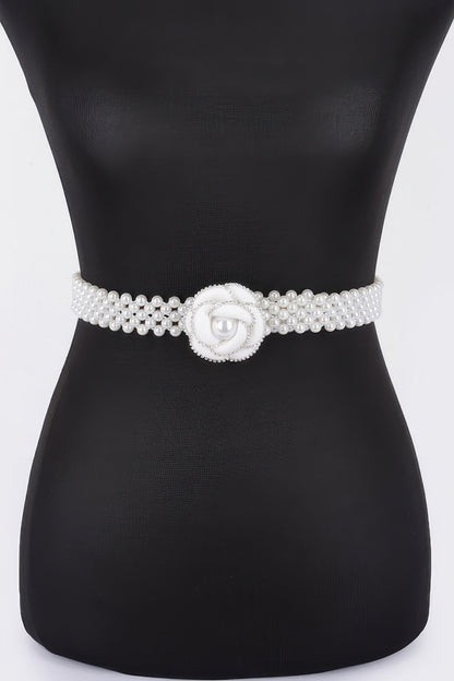 Flower Faux Pearl Elastic Belt