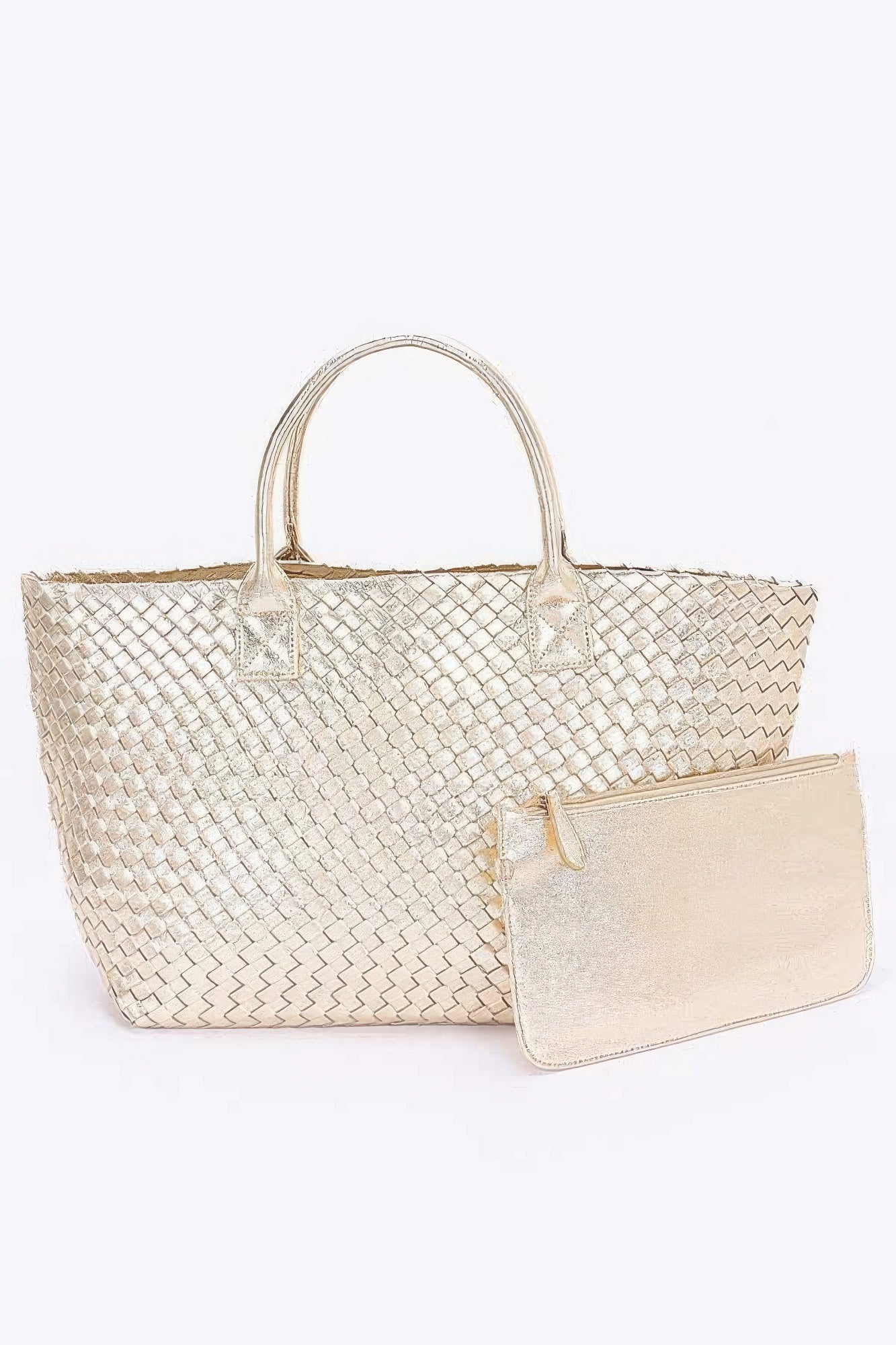 Metallic Faux Leather Braided Tote Bag