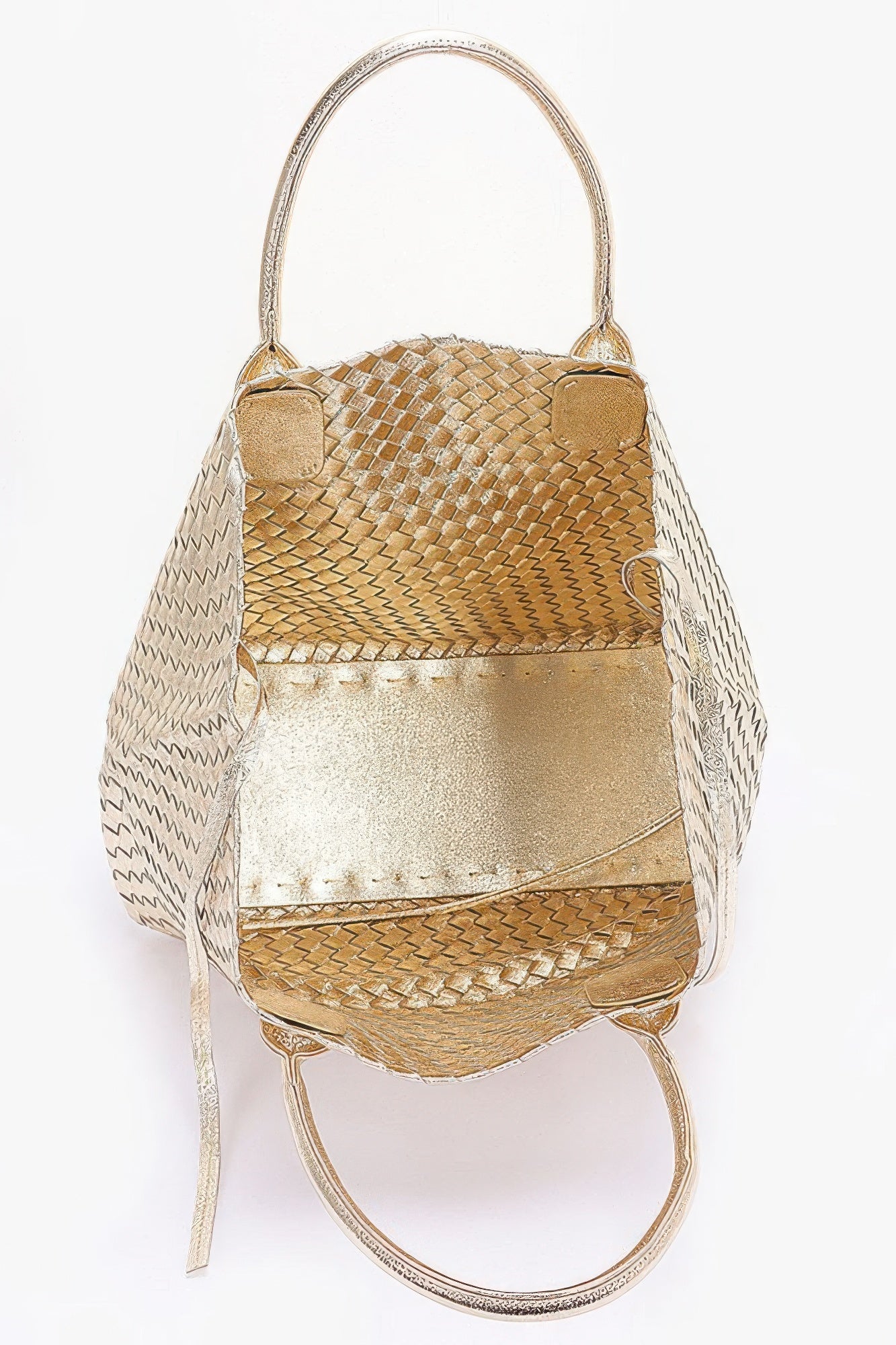 Metallic Faux Leather Braided Tote Bag