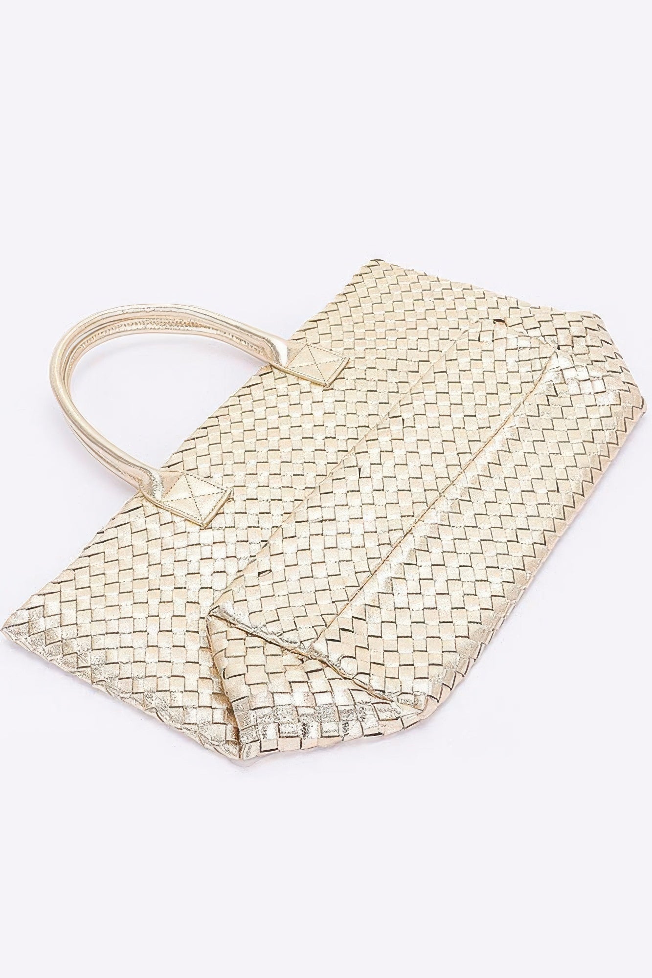 Metallic Faux Leather Braided Tote Bag