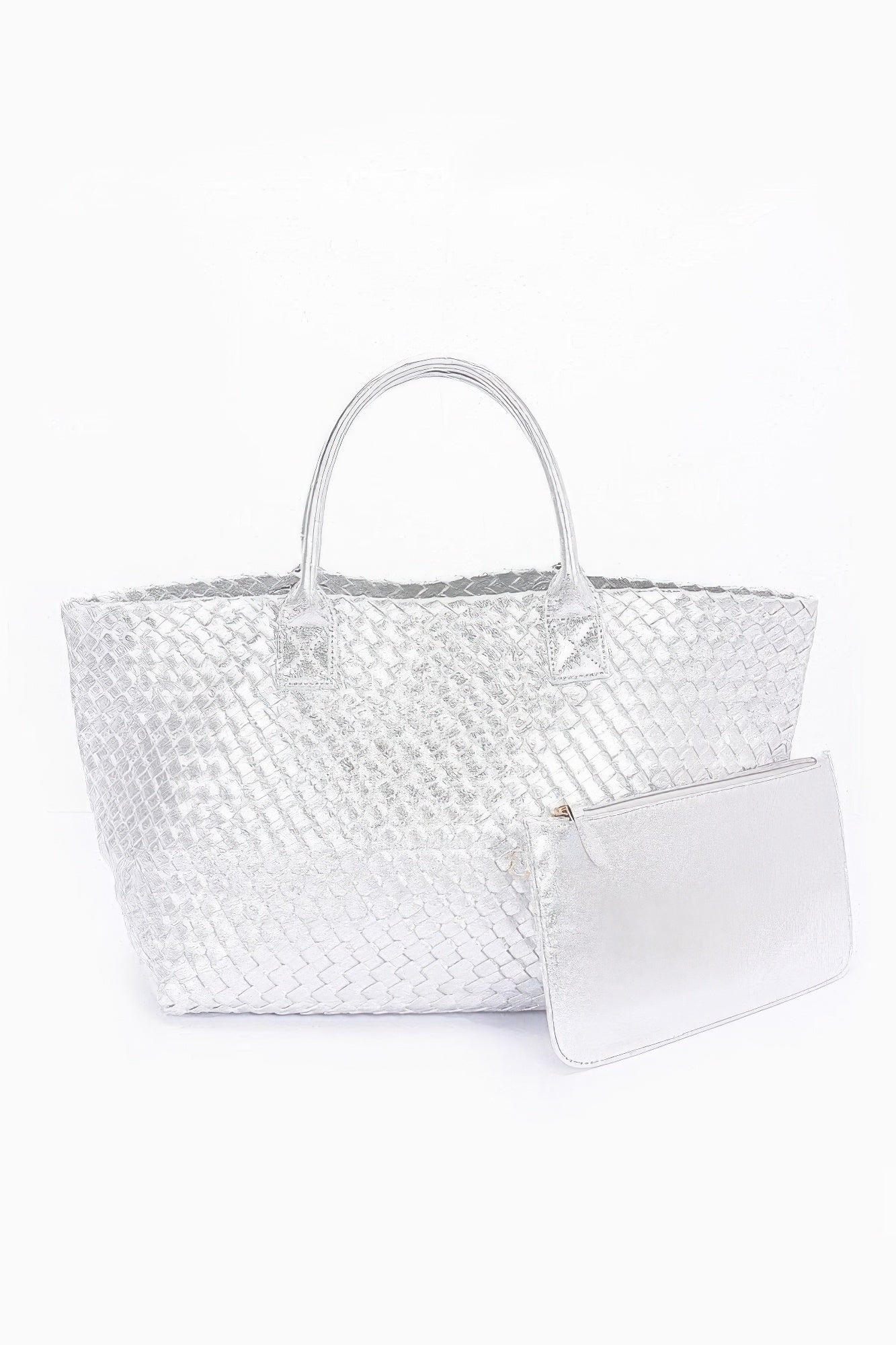 Metallic Faux Leather Braided Tote Bag