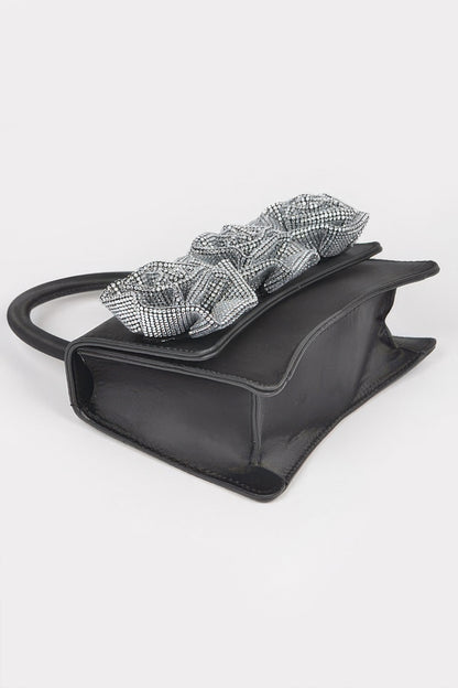 Faux Leather Rhinestone Hot Fix Flower Bag