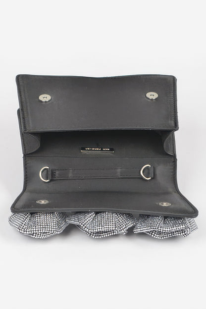 Faux Leather Rhinestone Hot Fix Flower Bag