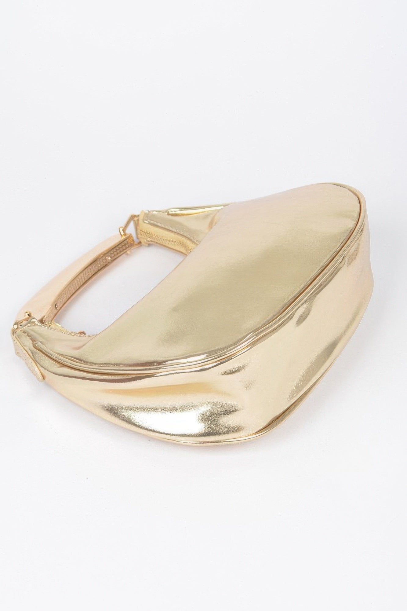 Metallic Faux Leather Metal Top Handle Clutch