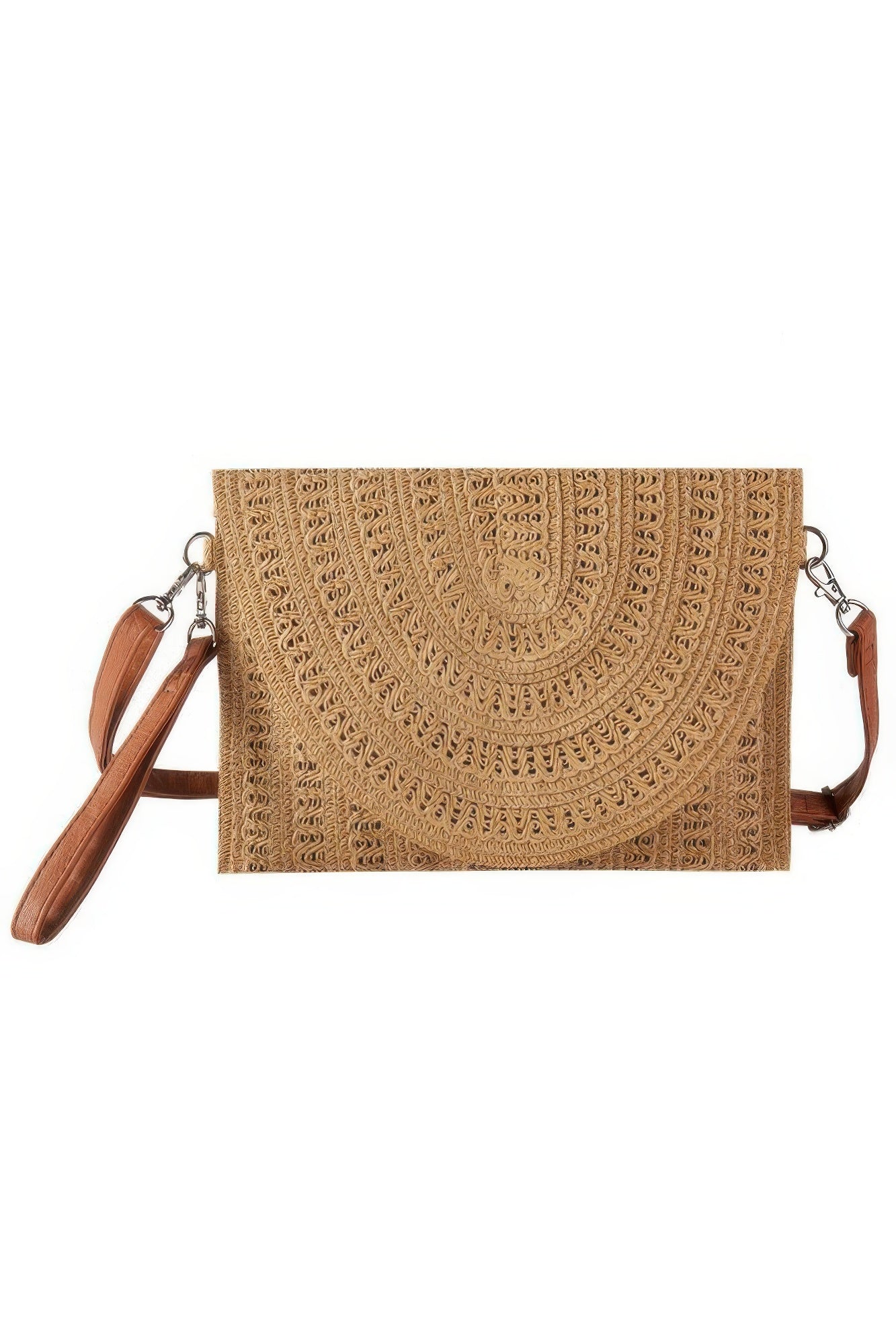 Woven Pattern Straw Clutch & Crossbody Bag