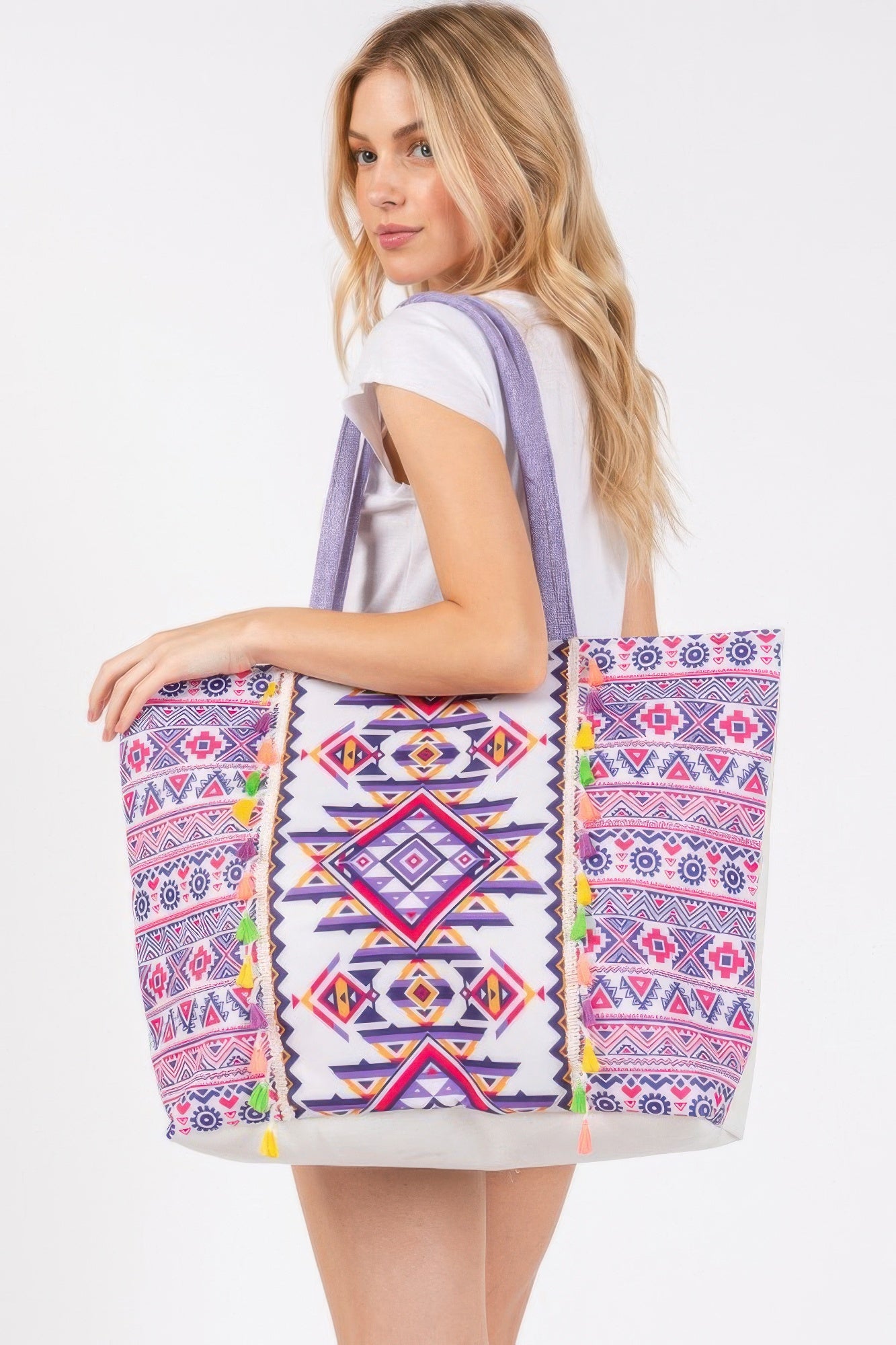 Boho Print Fringe Tote Bag