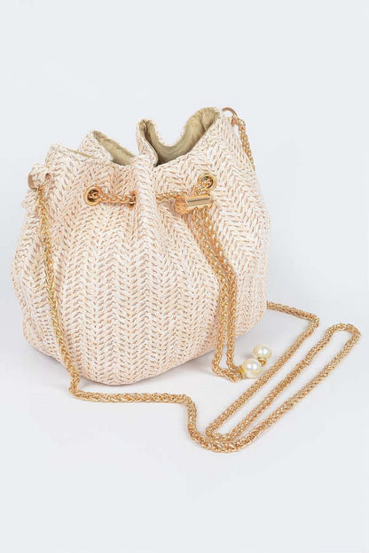 Faux Straw Bucket Crossbody Bag