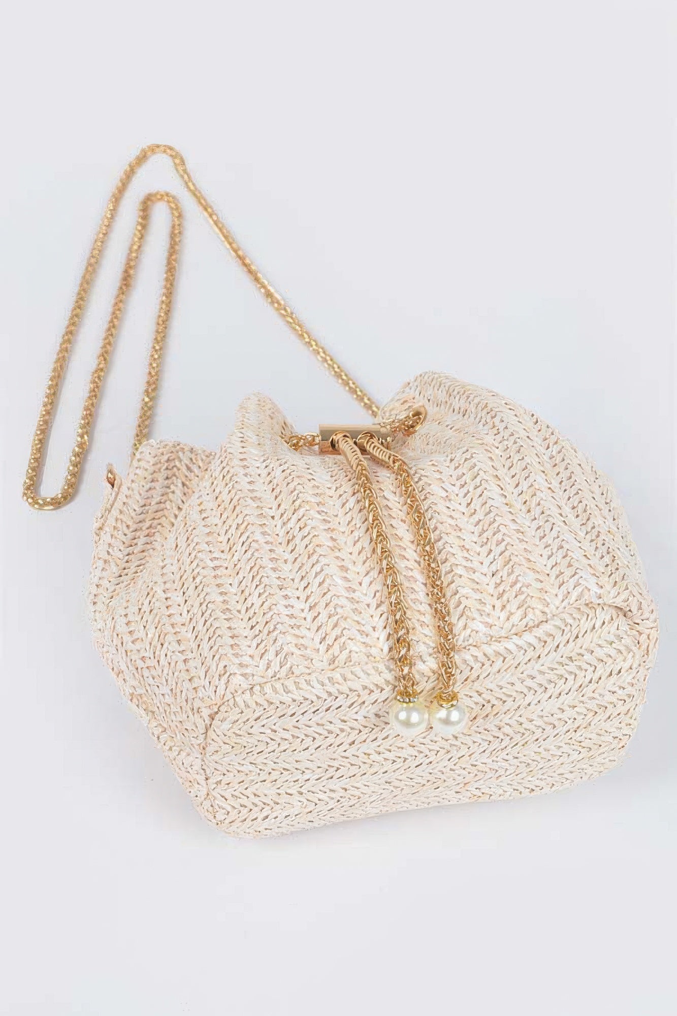 Faux Straw Bucket Crossbody Bag
