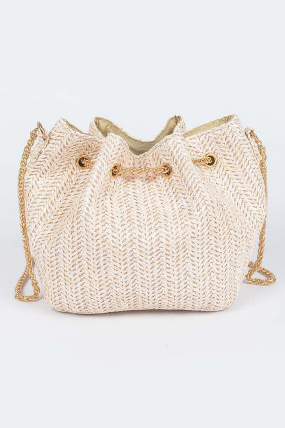 Faux Straw Bucket Crossbody Bag