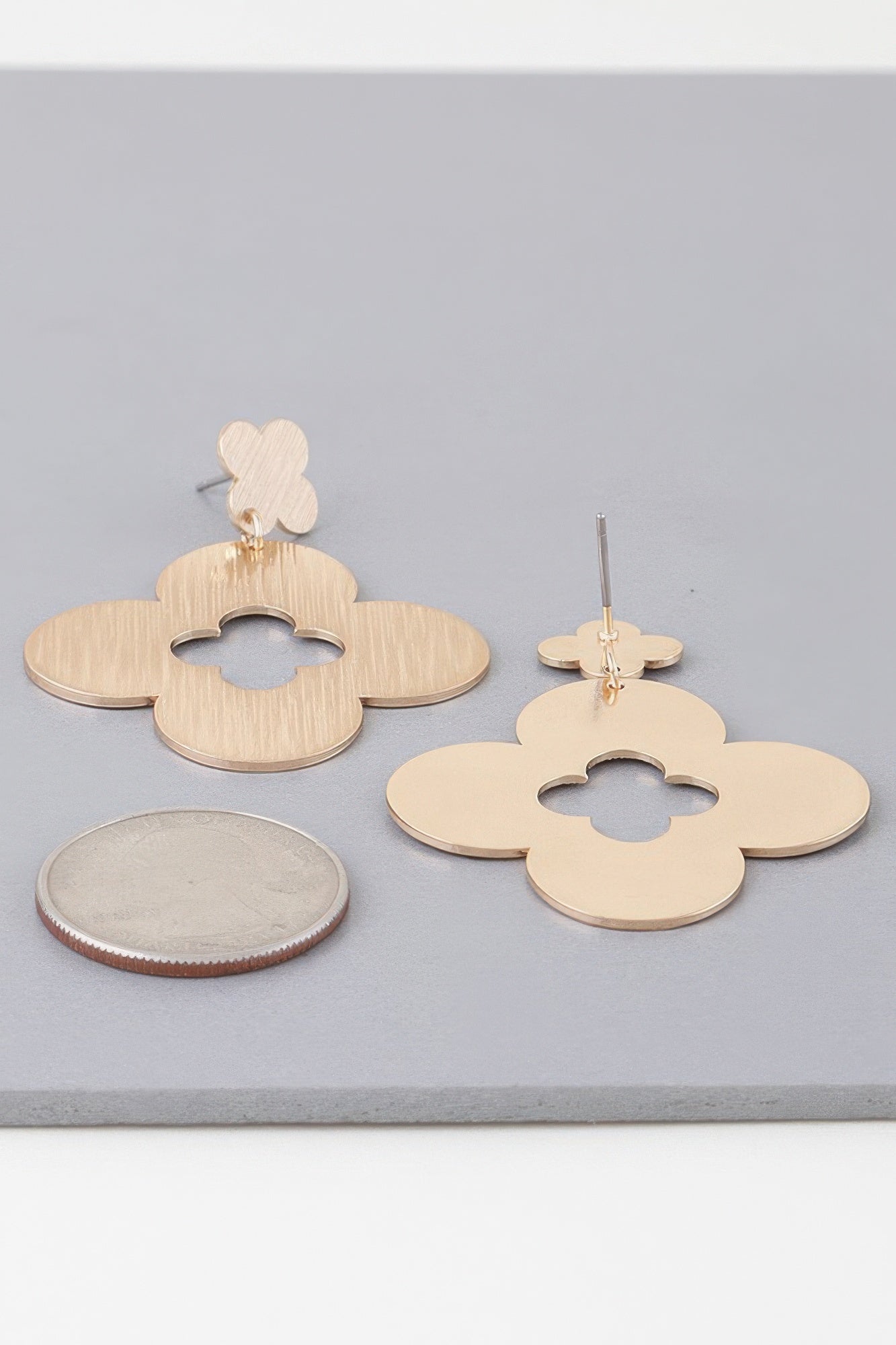 Textured Open Clover Drop Earrings