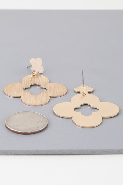 Textured Open Clover Drop Earrings
