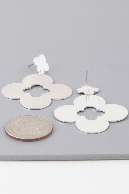 Textured Open Clover Drop Earrings