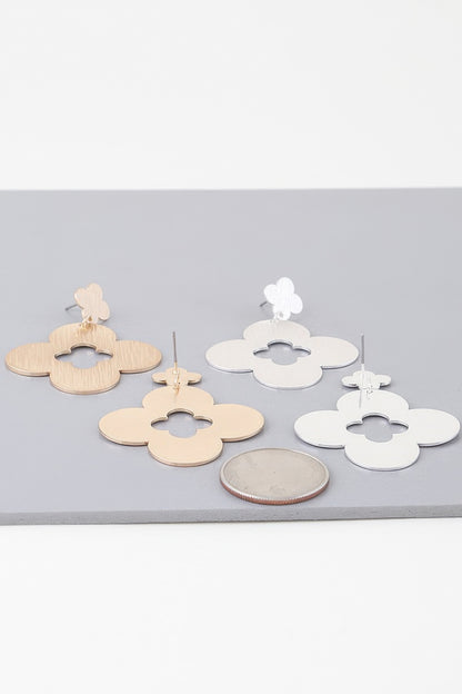 Textured Open Clover Drop Earrings