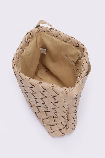 Faux Leather Braided Embossed Hobo Bag