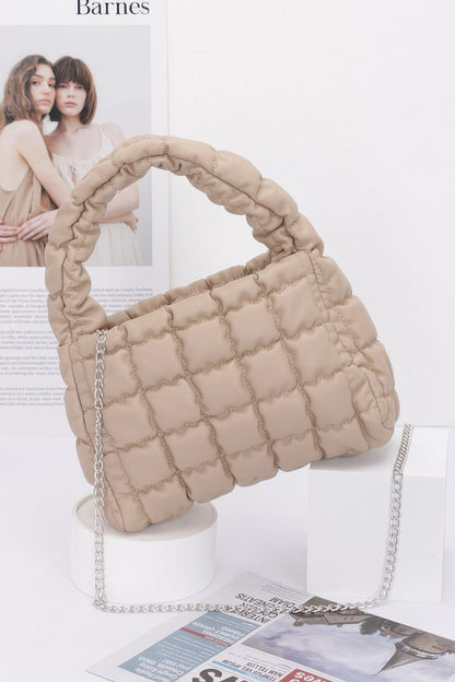 Quilted Faux Leather Padded Handle Bag