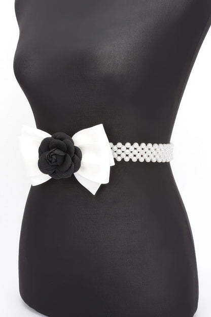 Flower Ribbon Faux Pearl Stretch Belt
