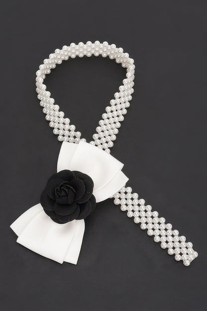 Flower Ribbon Faux Pearl Stretch Belt