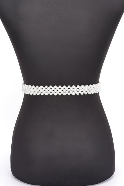 Flower Ribbon Faux Pearl Stretch Belt