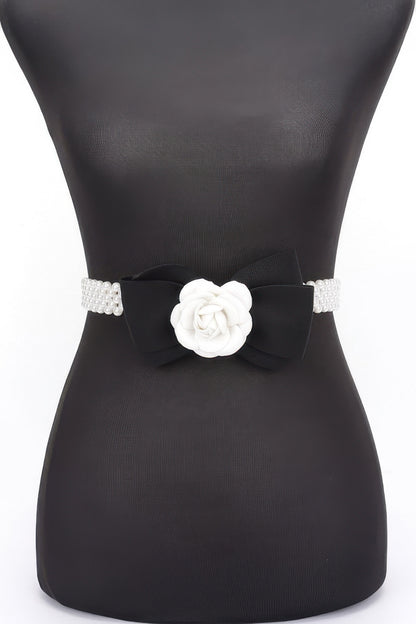 Flower Ribbon Faux Pearl Stretch Belt