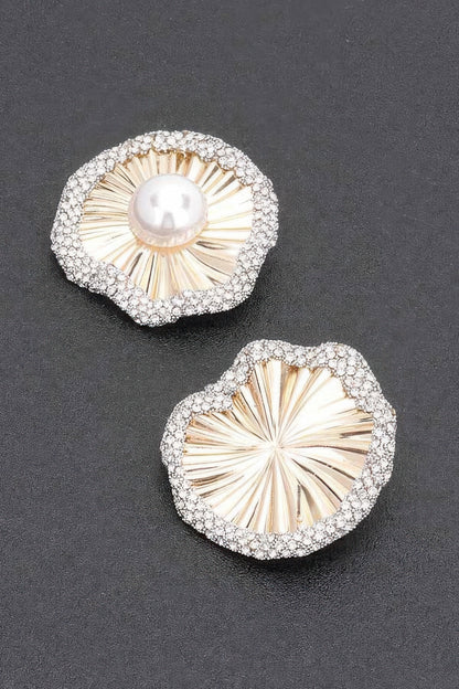 Rhinestone Faux Pearl Metal Earring