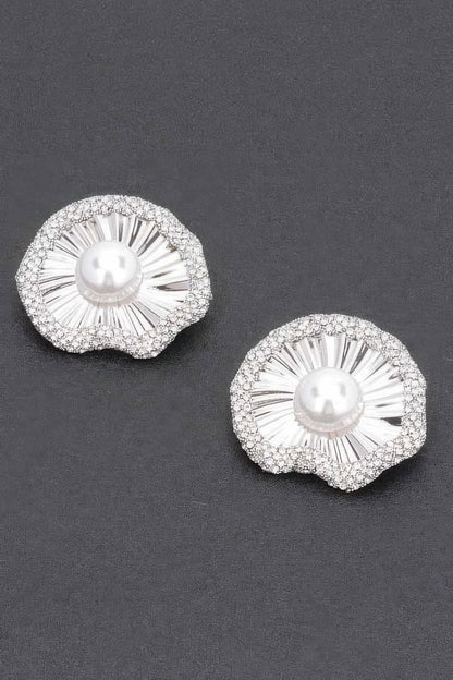 Rhinestone Faux Pearl Metal Earring